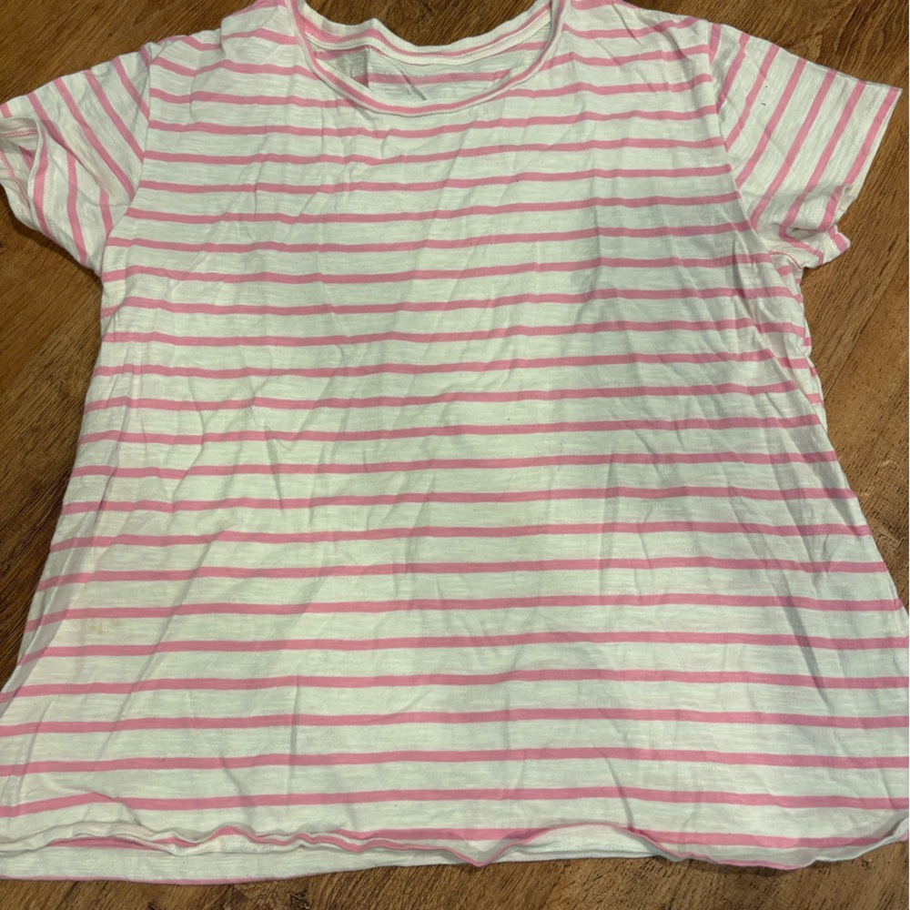 LC Lauren Conrad Pink & White Striped Short Sleeve Tee